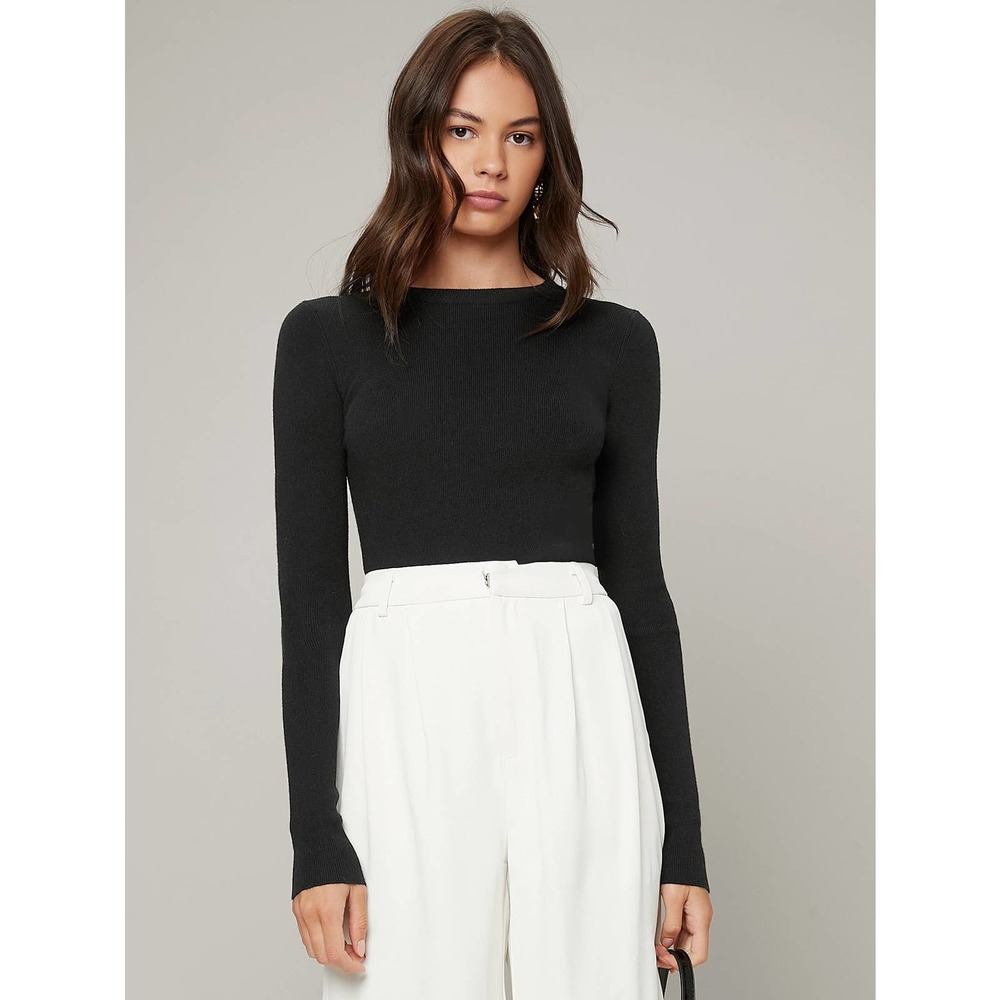 Solid Slim Sweater fitted minimalist grey beige - Picture 4 of 12
